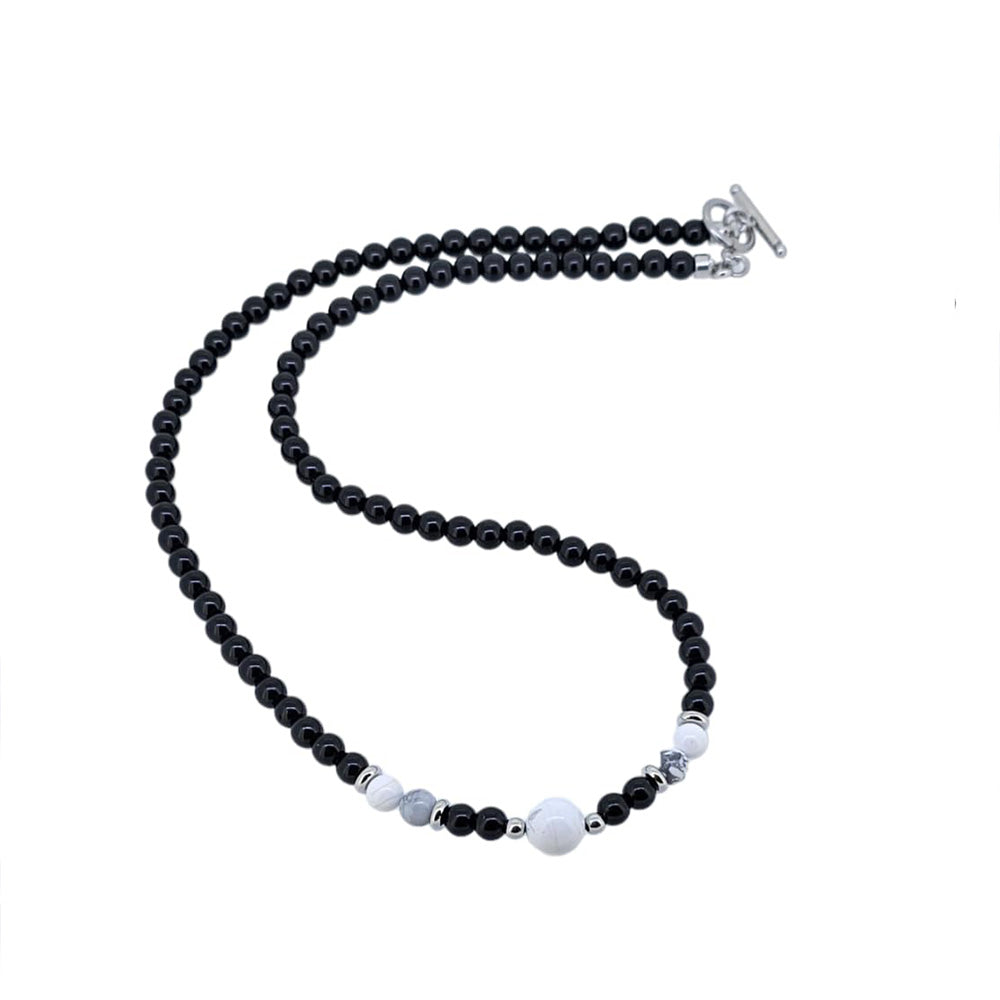 Handmade Black and White Turquoise Beaded Necklace