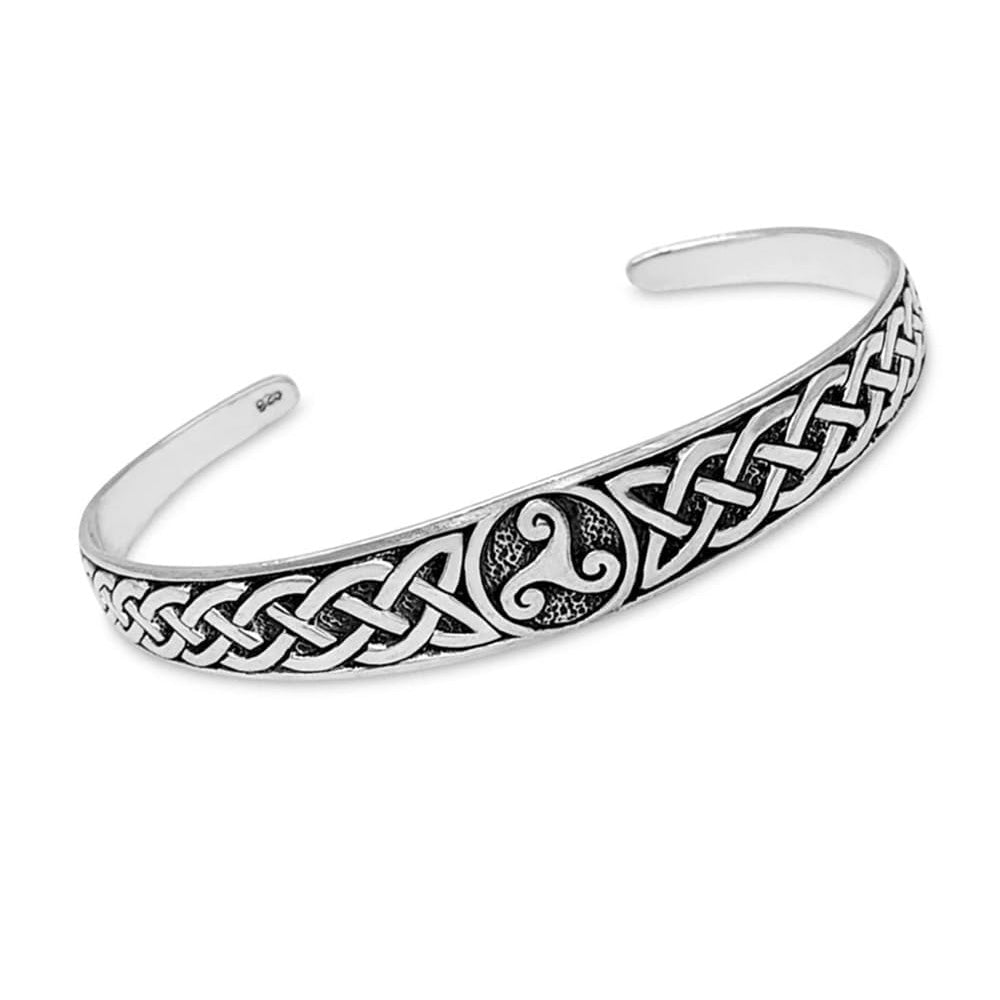 Biker Silver Bangle - 925 Sterling Silver Celtic Knot