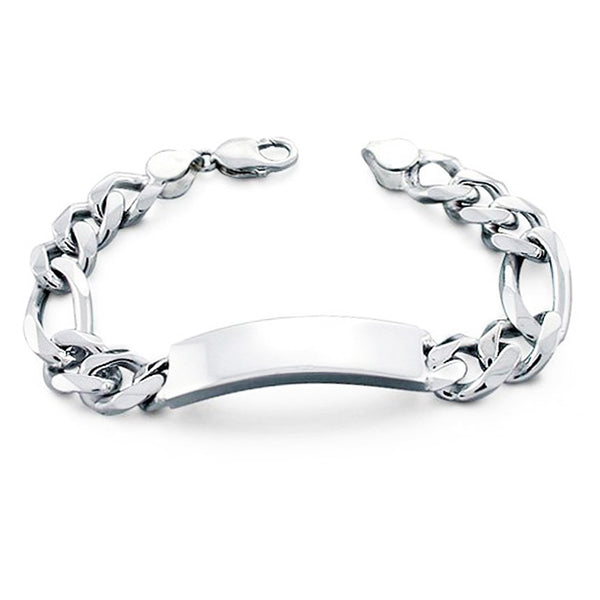 sterling silver figaro chain id bracelet