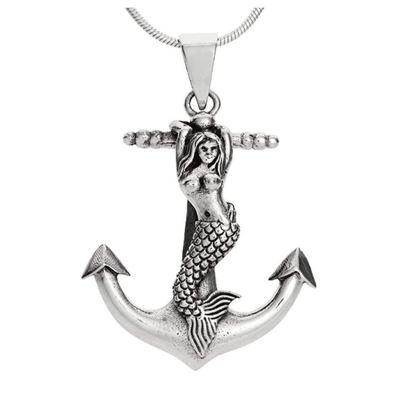 925 Sterling Silver Anchor and Mermaid Pendant, Necklace Pendant for Men and Women