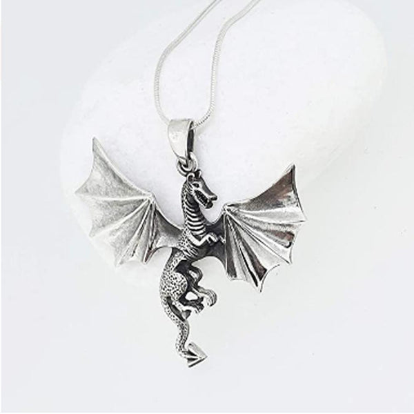  Sterling Silver Celtic Flying Dragon Pendant on Chain for mens