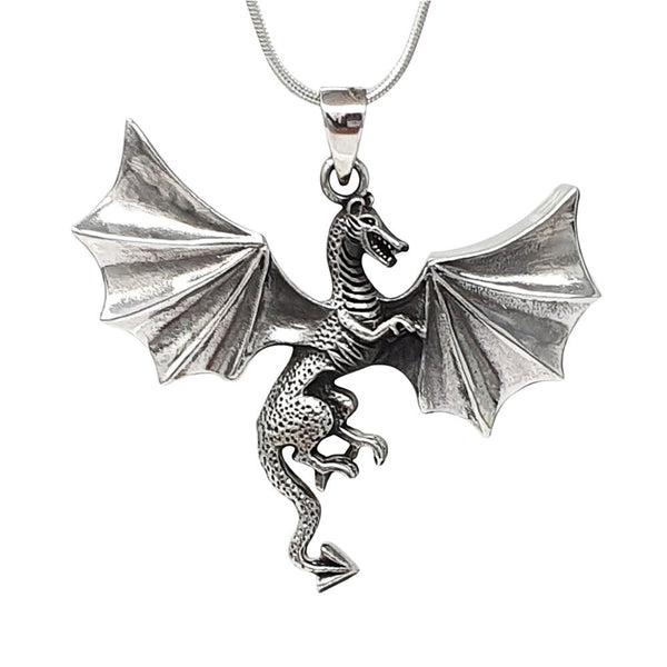  Sterling Silver Celtic Flying Dragon Pendant on Chain for mens