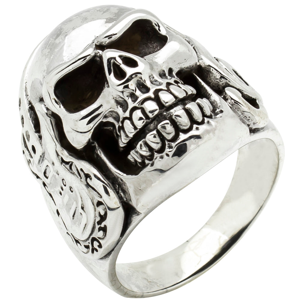 Chunky Sterling Silver Skull Biker Ring For Men bikerJewellery - Main Image