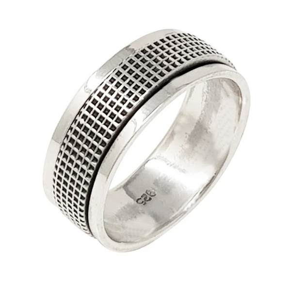 grid lines sterling silver spinning ring for men and women