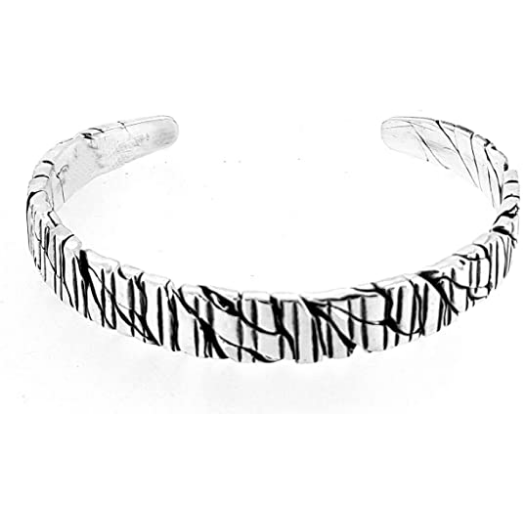 sterling silver grooved lines bangle for men