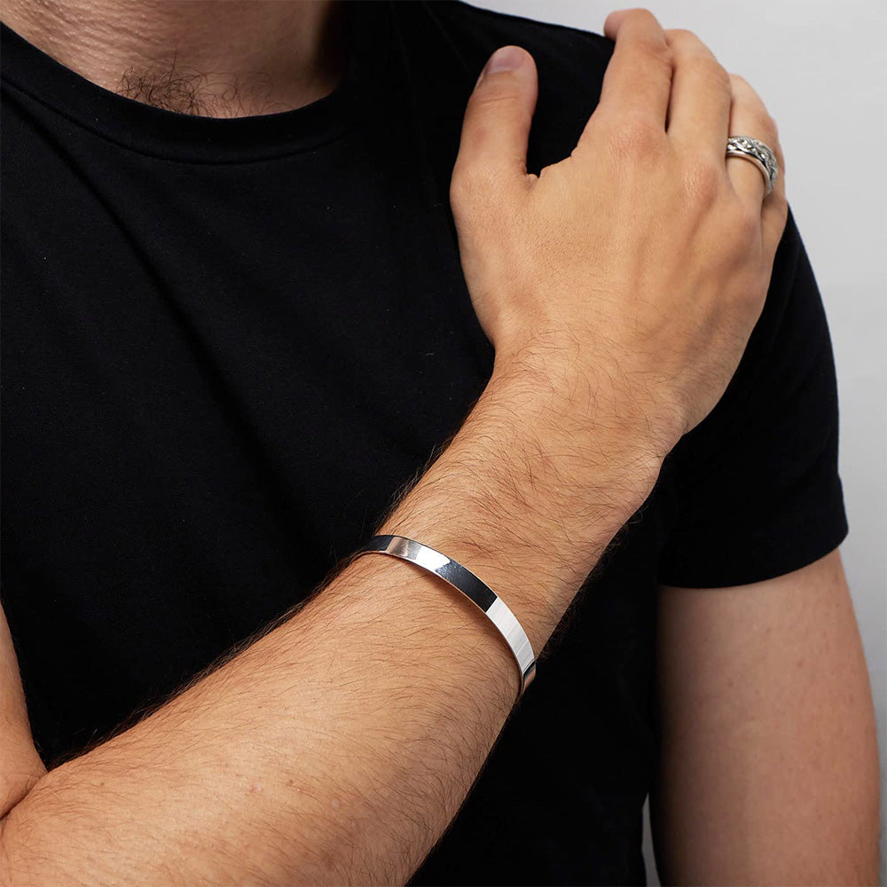 Classic Solid Plain 925 Silver Bangle For Men | Men's Plain Silver Bar Bangle