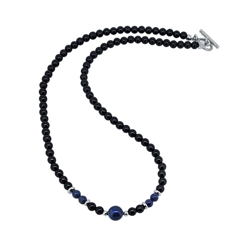 Handmade Black and Blue Lapis Lazuli Beaded Necklace