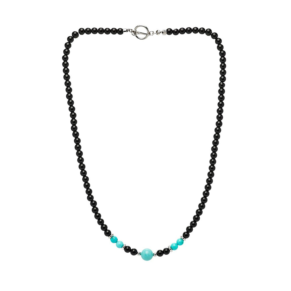 Handmade Black and Blue Turquoise Beaded Necklace