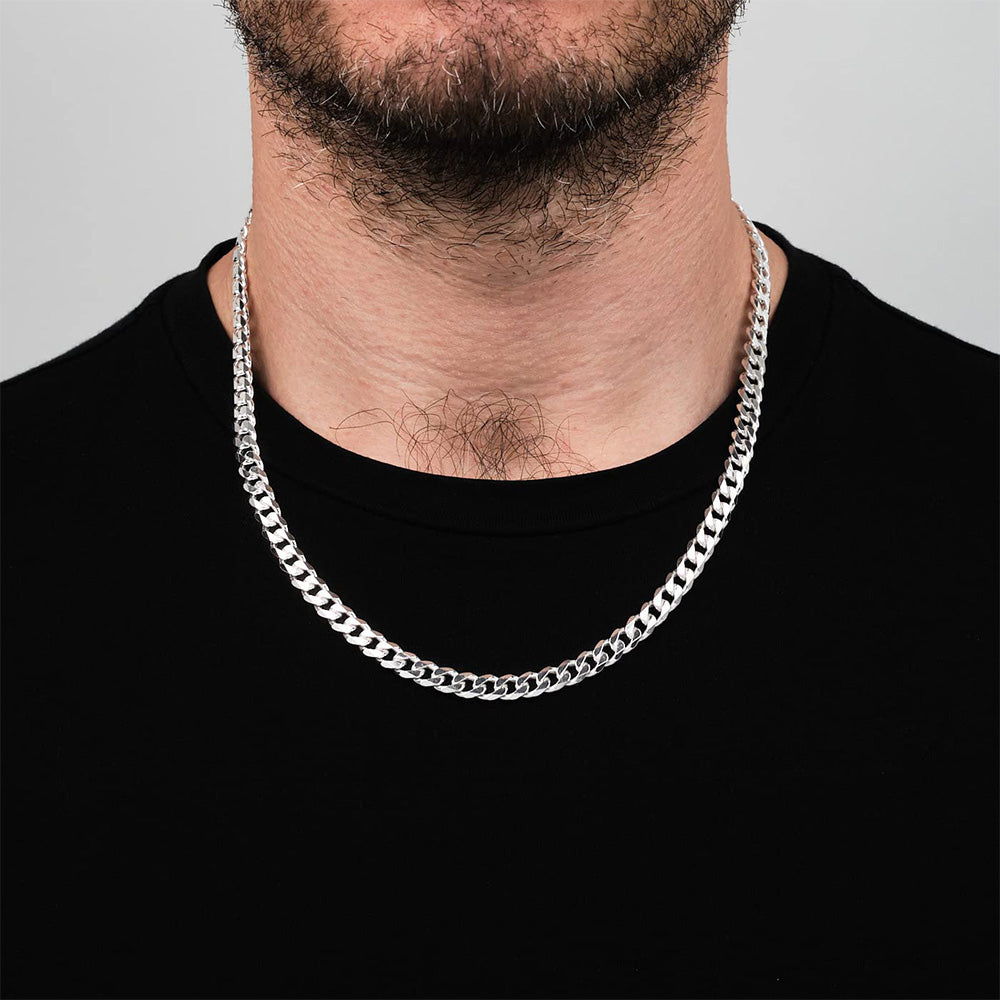 Men's Silver Chain | 925 Sterling Silver 7mm Diamond-Cut Cuban Link Chain Necklace