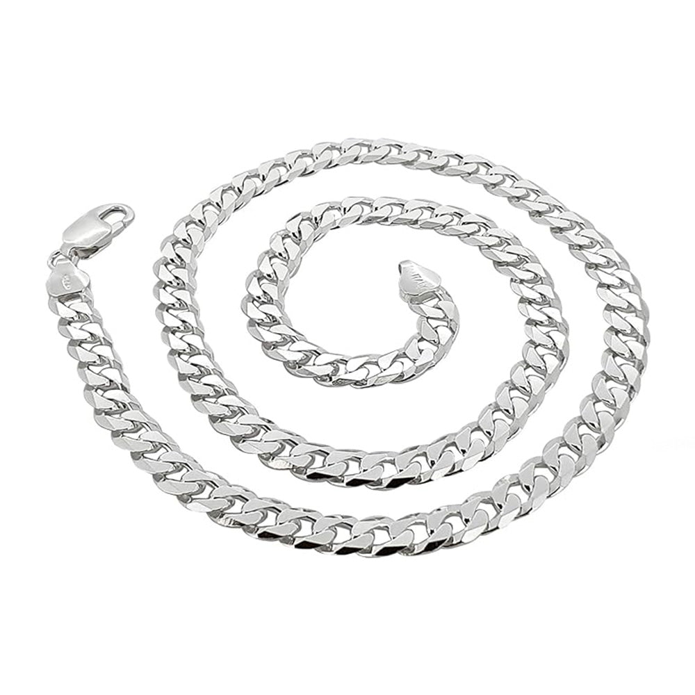 Men's Silver Chain | 925 Sterling Silver 7mm Diamond-Cut Cuban Link Chain Necklace