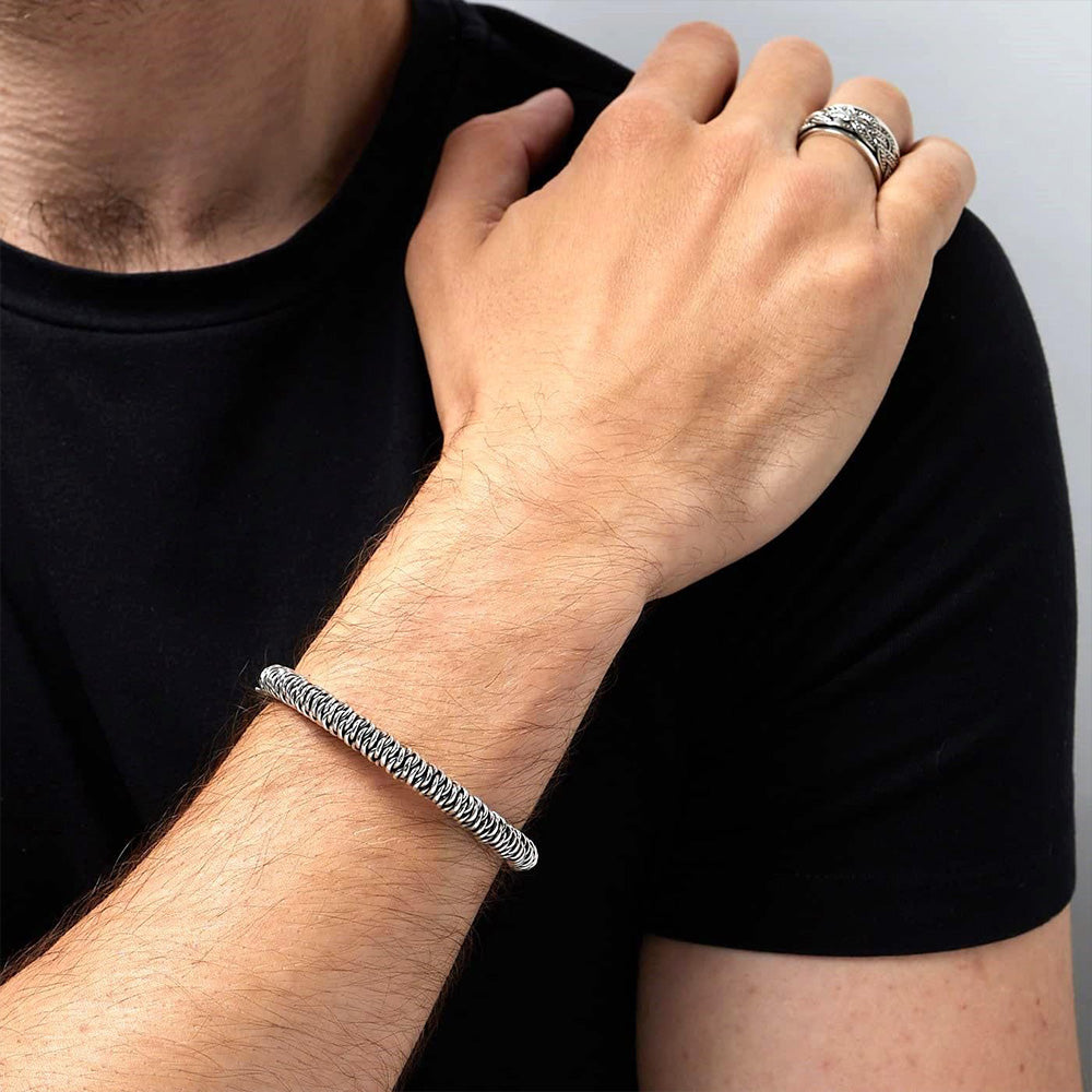 Men's silver dragon bangle