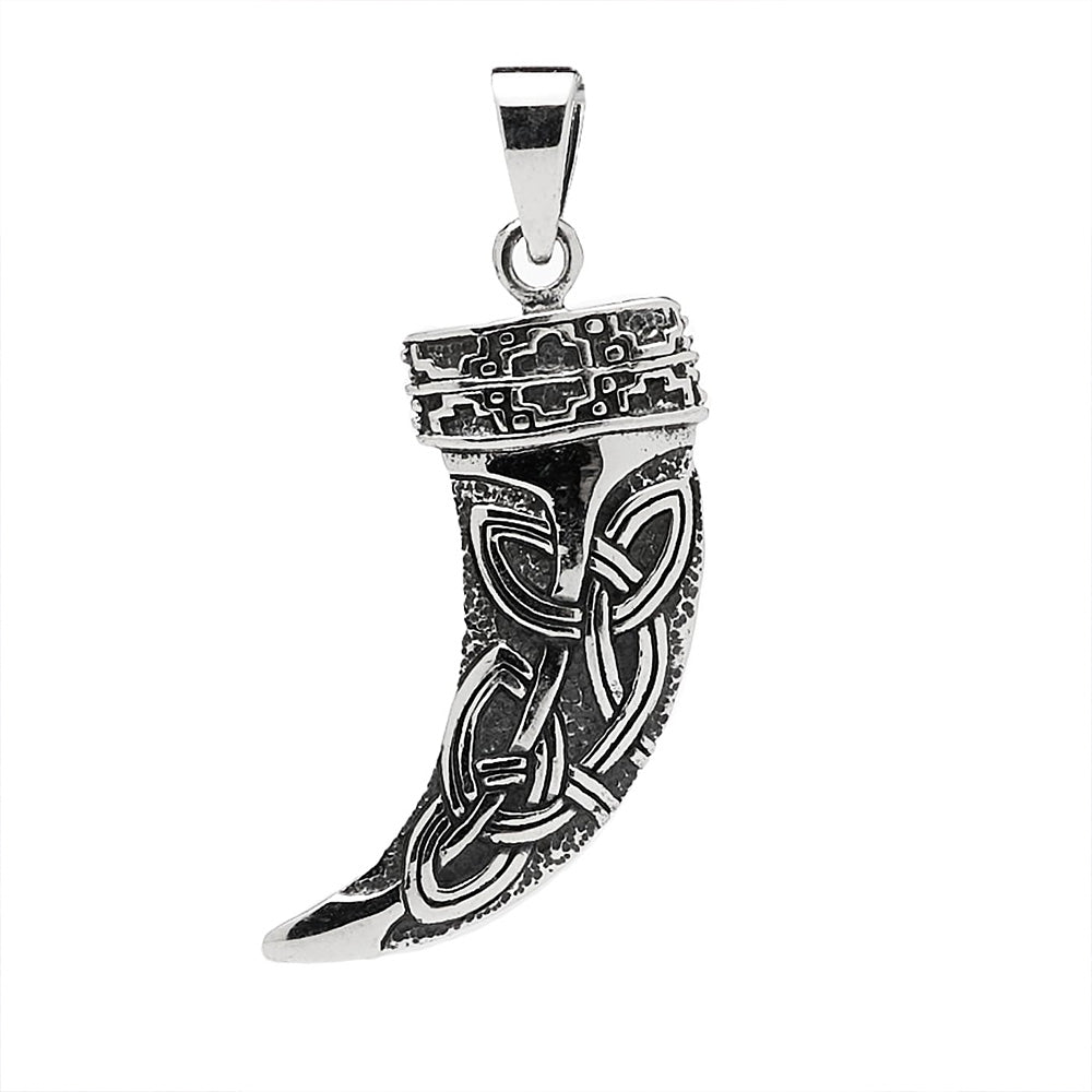 Men's 925 Sterling Silver Celtic Knots Viking Horn Pendant