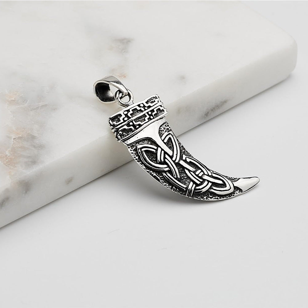 925 Sterling Silver Celtic Knots Viking Horn Pendant