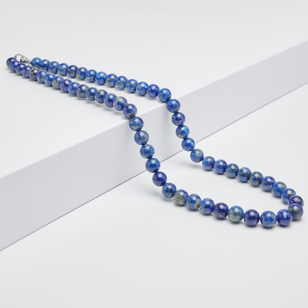 Handmade 8MM Lapis Lazuli Natural Beaded Necklace for Men 20In