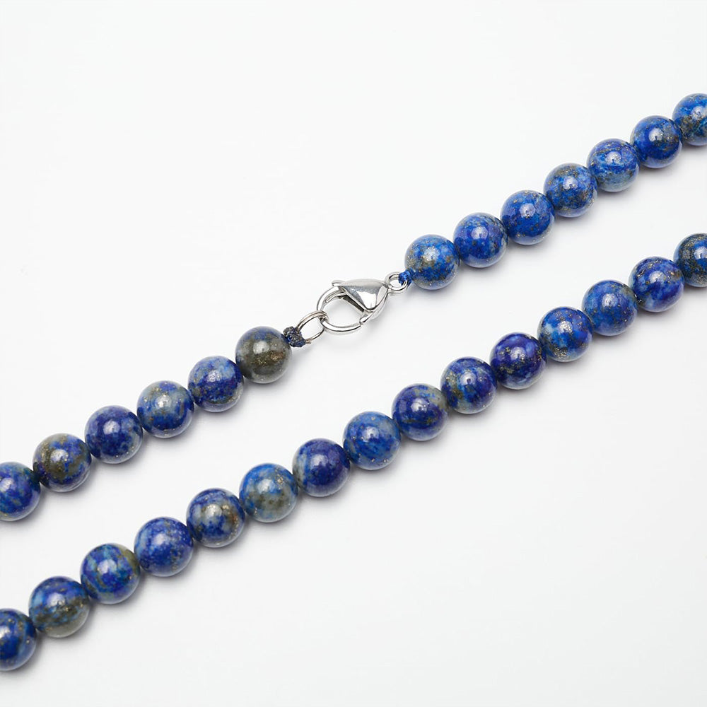 Handmade 8MM Lapis Lazuli Natural Beaded Necklace for Men 20In