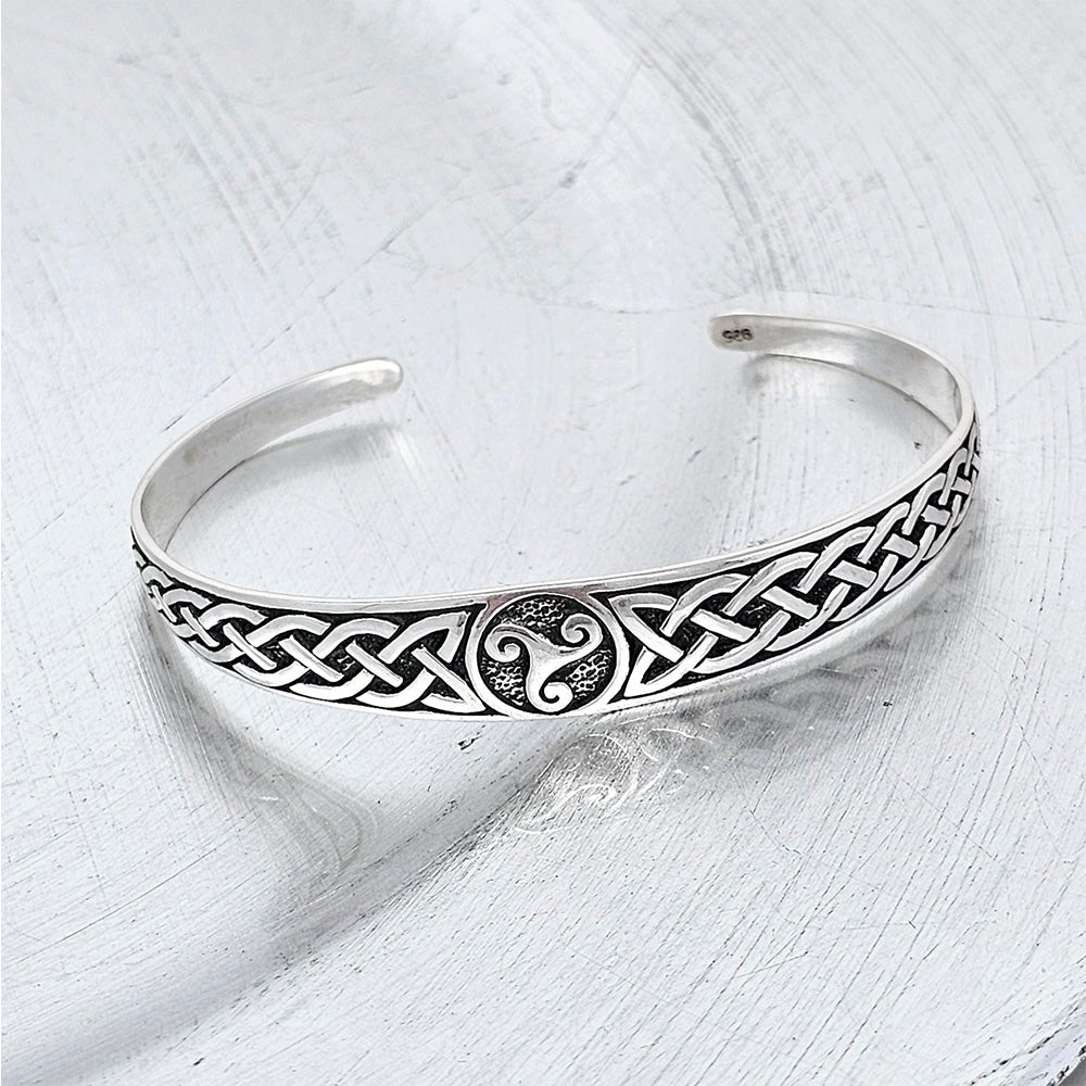 Biker Silver Bangle - Beautiful 925 Sterling Silver Celtic Knot