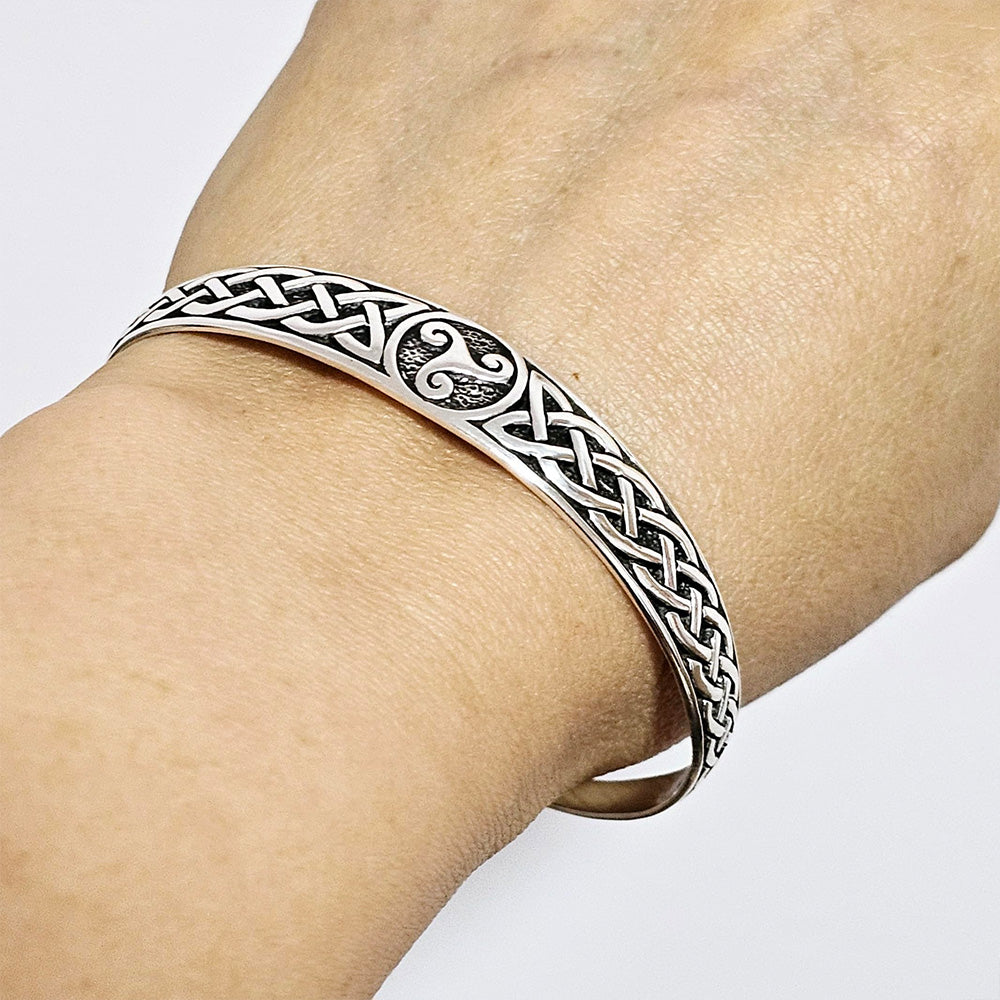 Biker Silver Bangle - Stunning 925 Sterling Silver Celtic Knot