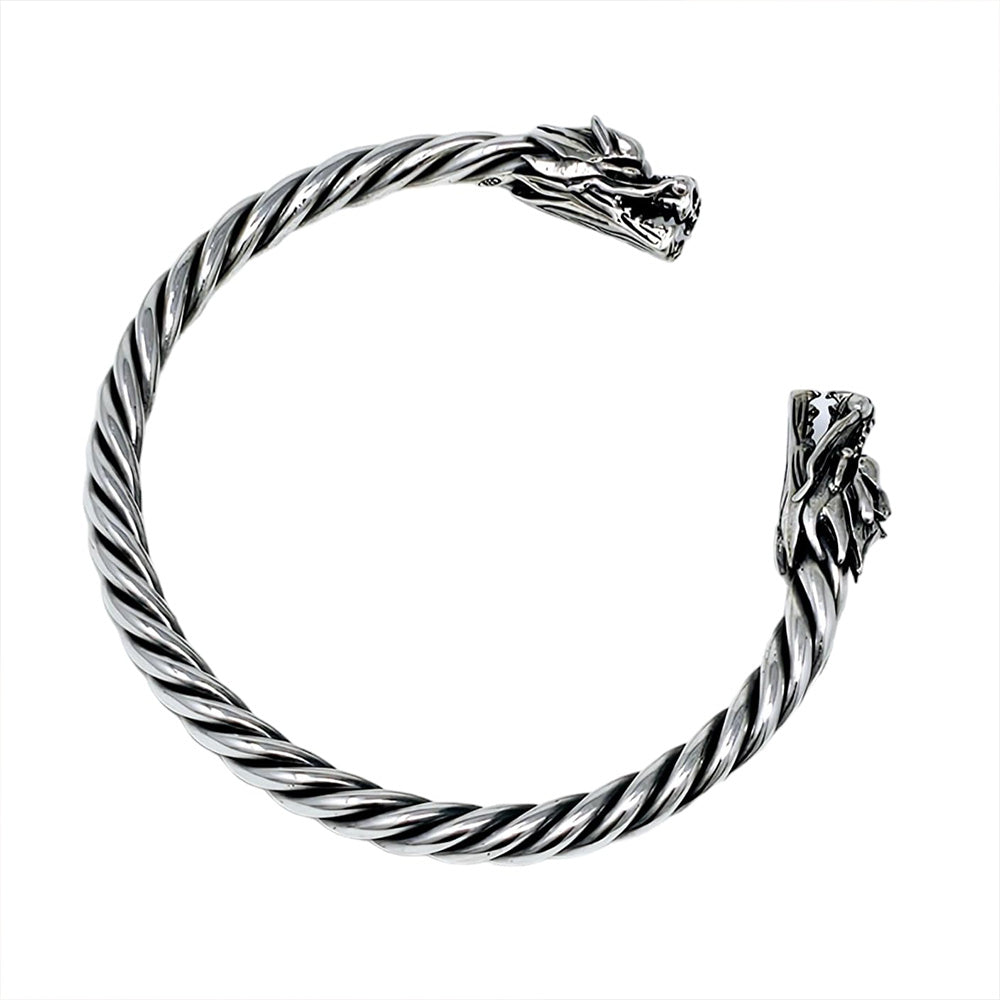 Men's Sterling Silver Dragon Bangle