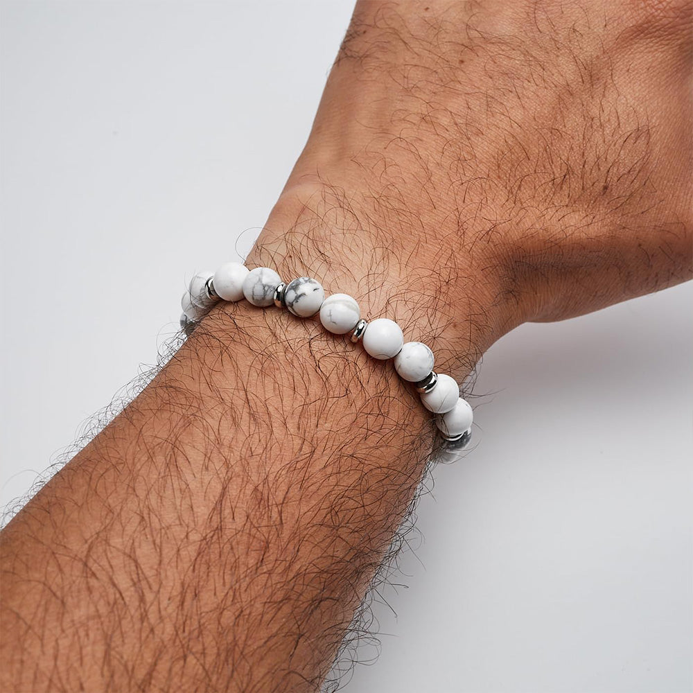 Handmade 8MM Natural White Turquoise Gemstone Beaded Bracelet for Men