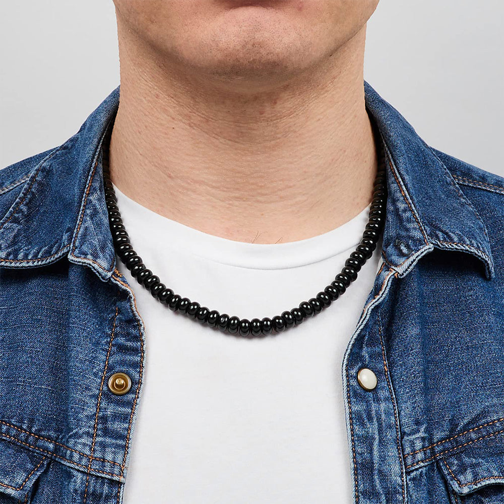 Men's Black Onyx Beads Chain Necklace