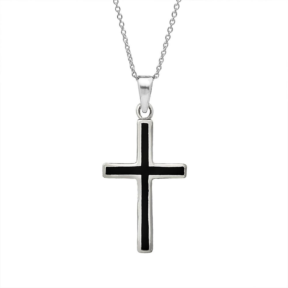 Men and Women's 925 Silver Black Enamel Cross Pendant