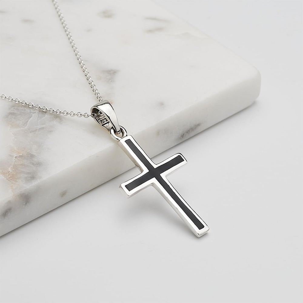 925 Silver Black Enamel Cross Pendant