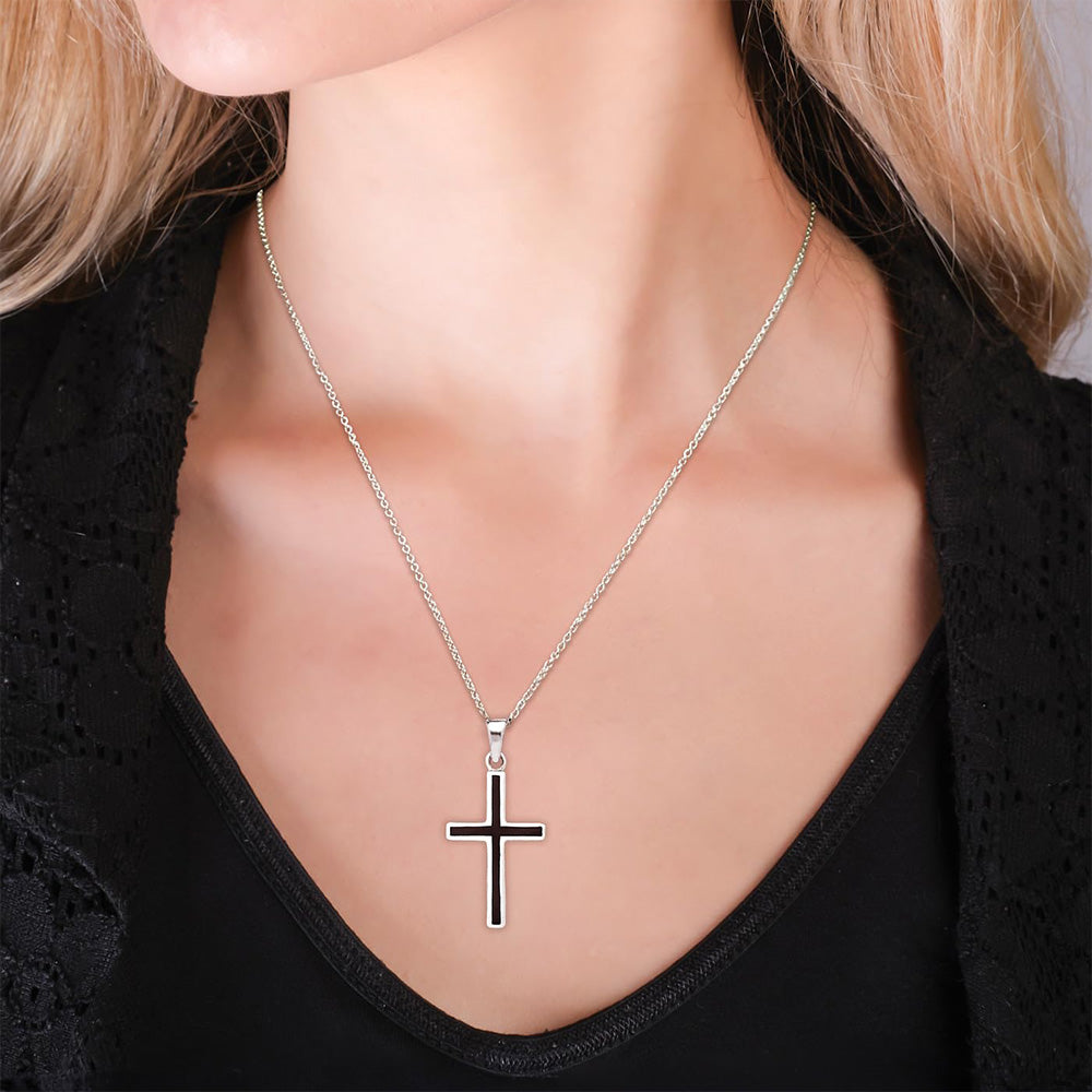 Women's 925 Silver Black Enamel Cross Pendant