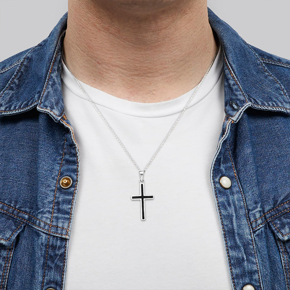 Men's 925 Silver Black Enamel Cross Pendant