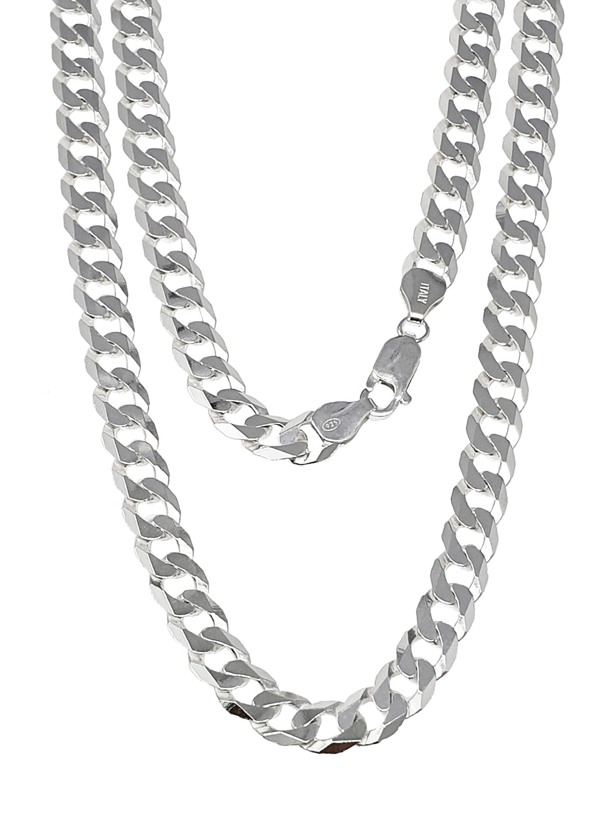 Solid 9.2mm Sterling Silver Curb Chain for Men, Biker Silver Chain Made in Italy