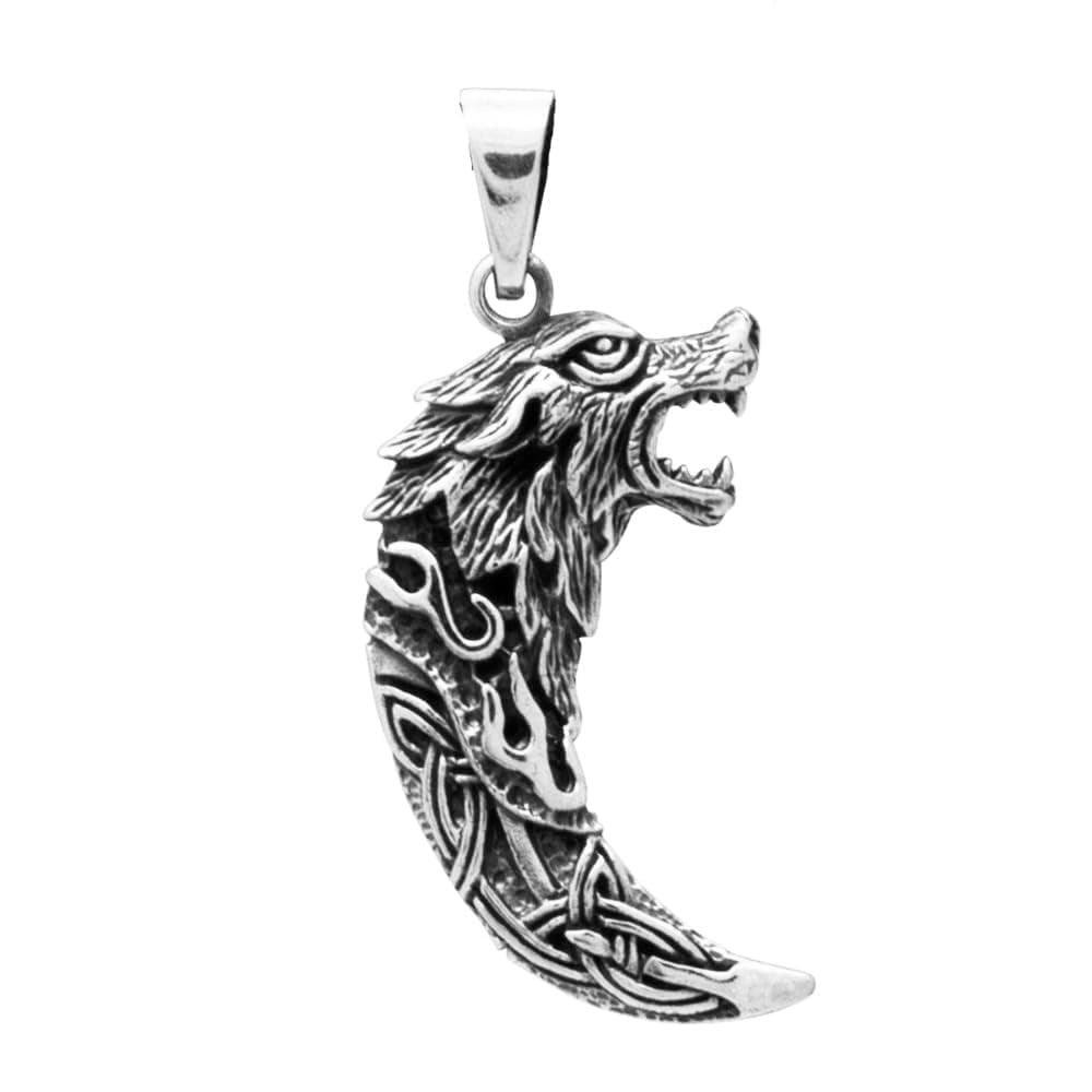 Mens Silver Pendant | 925 Silver Celtic Wolf Tooth Pendant for Men