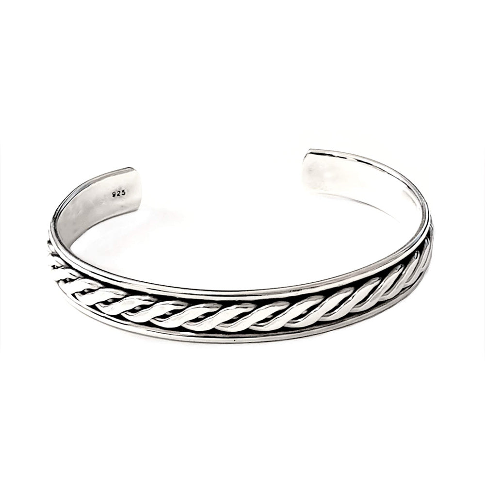 mens silver bangle heacy solid braided