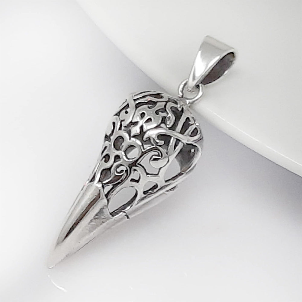 Sterling Silver Viking Raven Skull Pendant