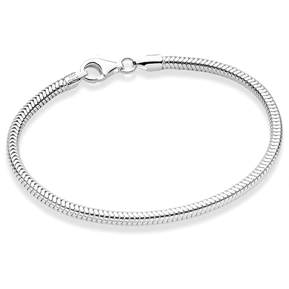 Silver Snake Chain Bracelet 3MM Thick Italian Silver Chain for Men and Women