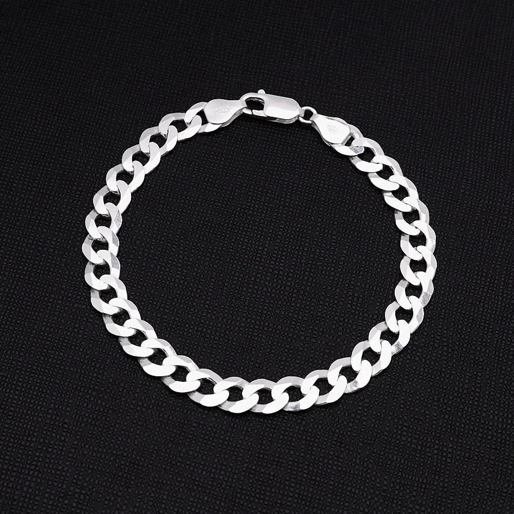 Men's 8mm Silver Italian Cuban Curb Chain Bracelet