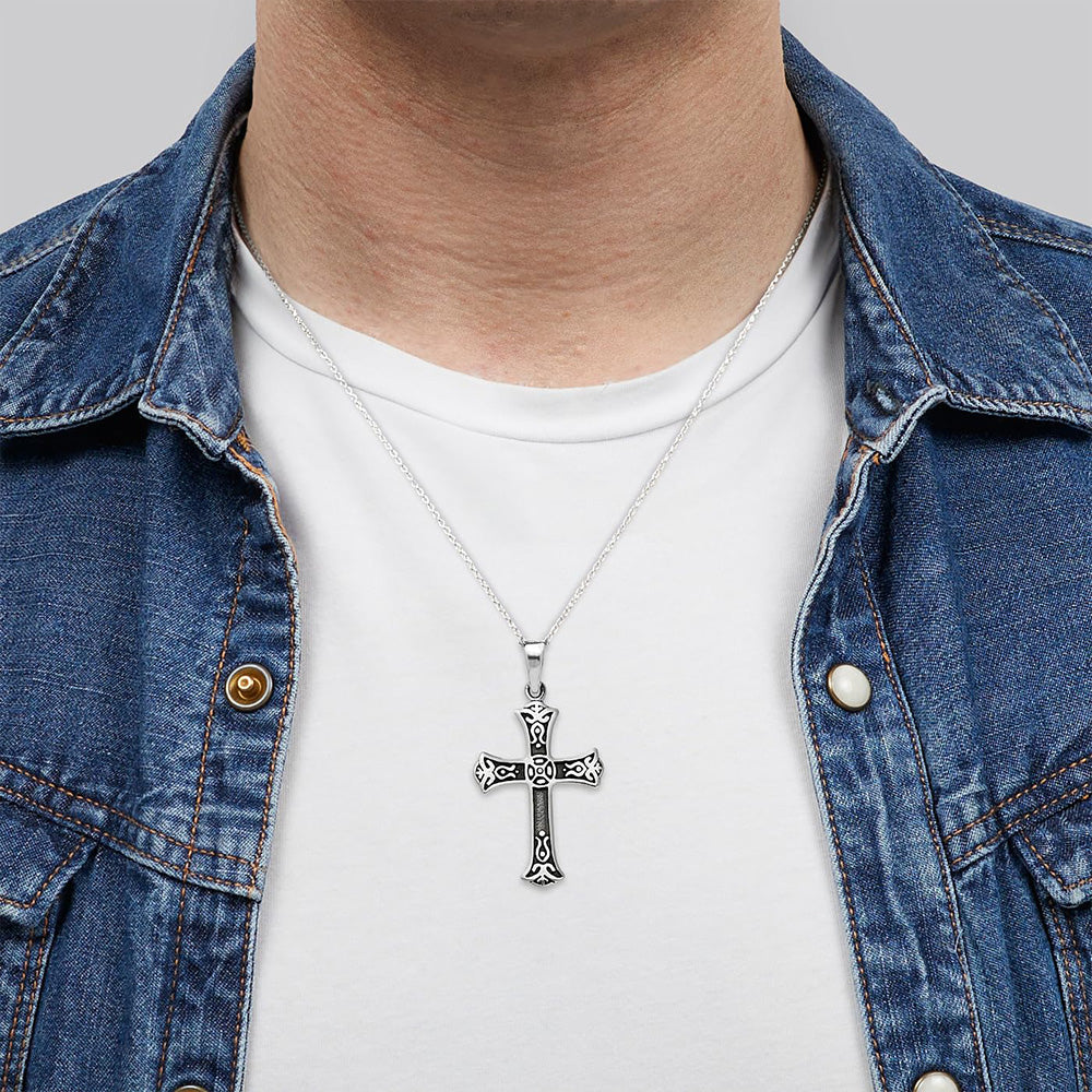 Men's Gothic 925 Silver Cross Pendant