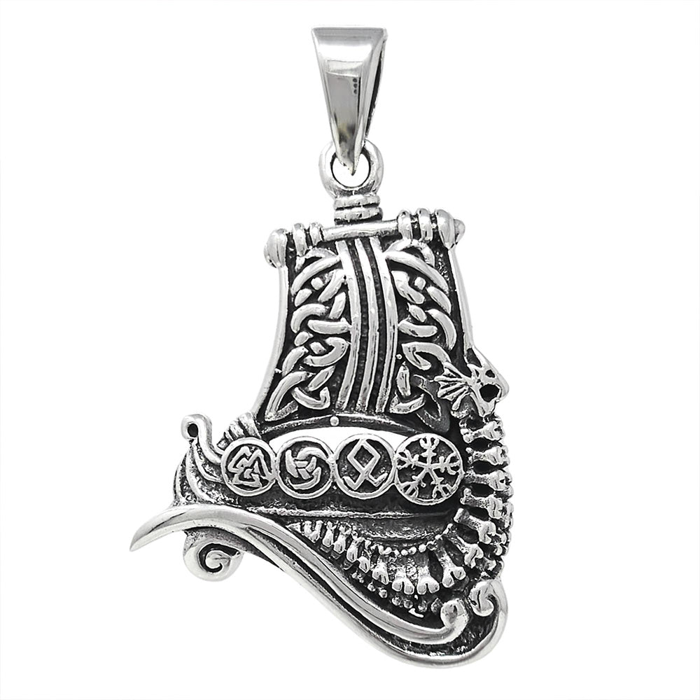 925 Sterling Silver Viking Drakkar Ship Pendant