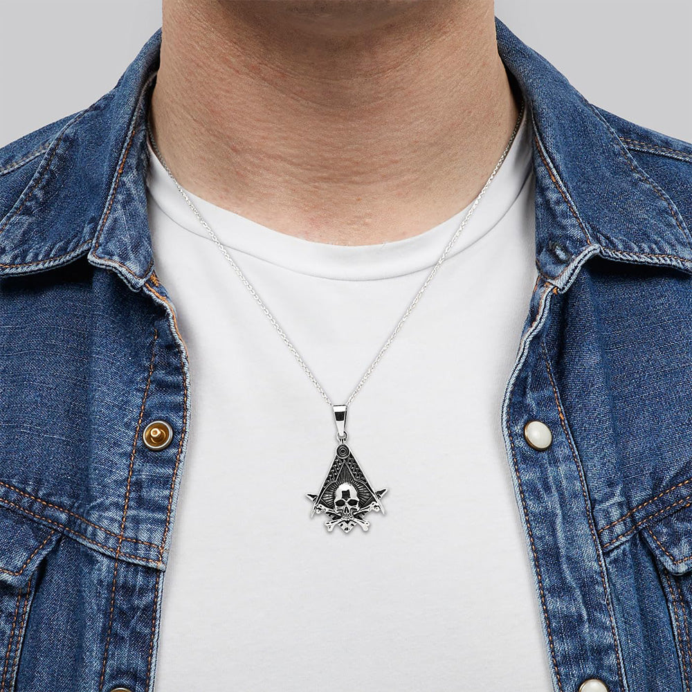 Men's 925 Silver Masonic Skull Pendant