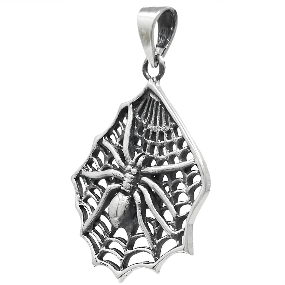 Men and Women's 925 Sterling Silver Spider on a Web Pendant