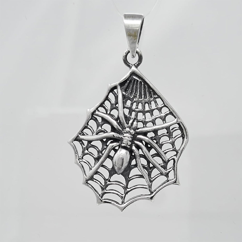 Men and Women's 925 Sterling Silver Spider on a Web Pendant