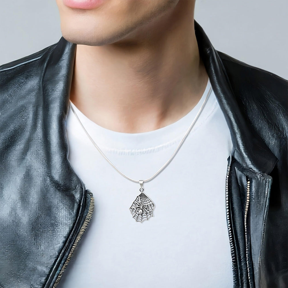 Men and Women's 925 Sterling Silver Spider on a Web Pendant