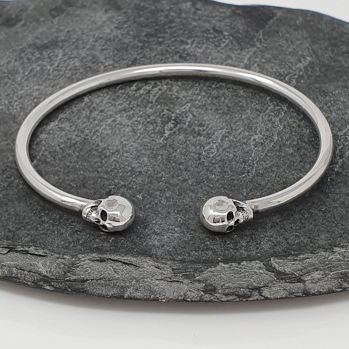 sterling silver skull torque bangle for men and women