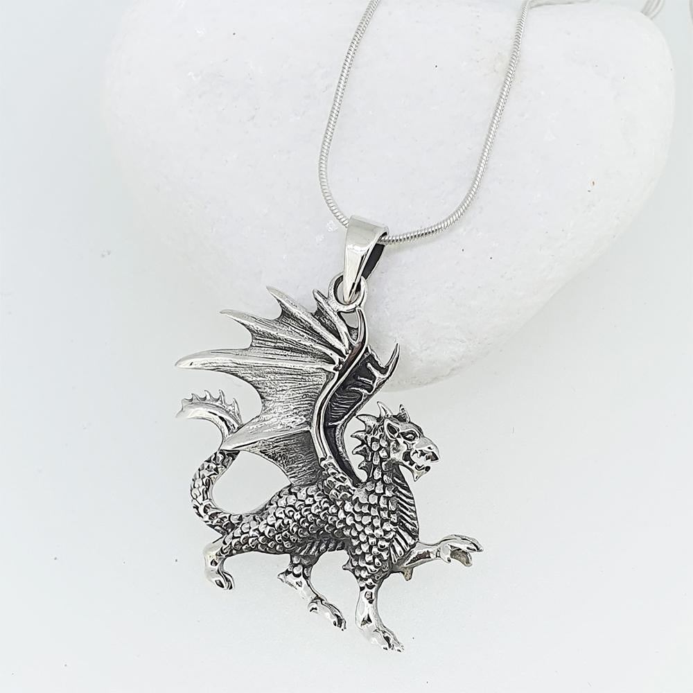 925 Sterling Silver Dragon Pendant and Chain For Men