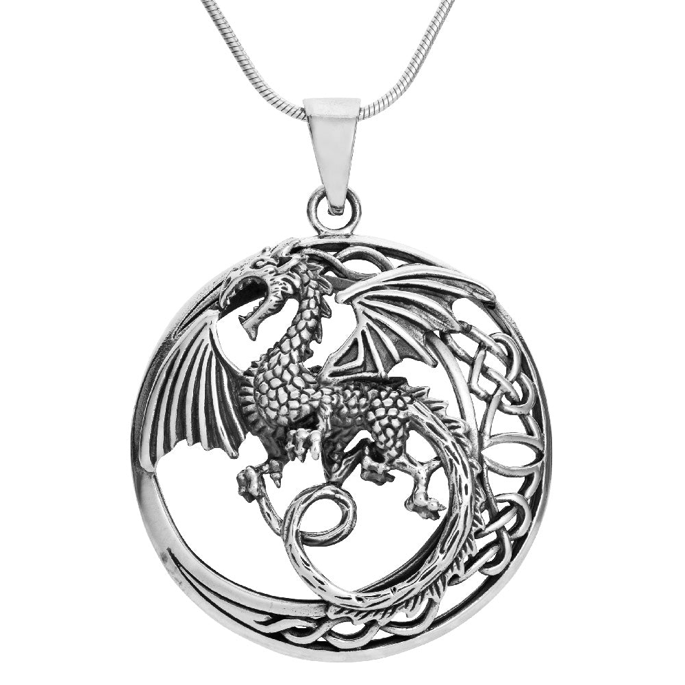 sterling silver round dragon pendant for men and women