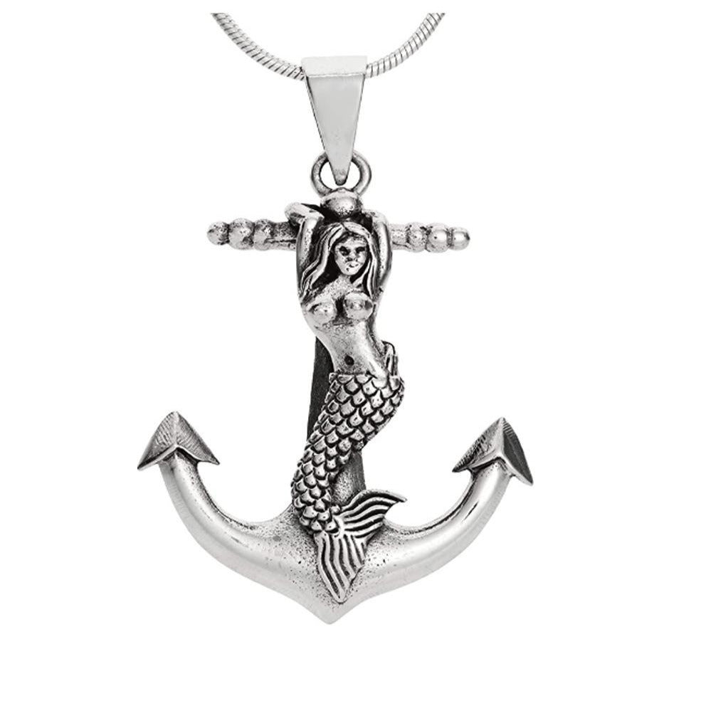 925 Sterling Silver Anchor and Mermaid Pendant, Necklace Pendant for Men and Women