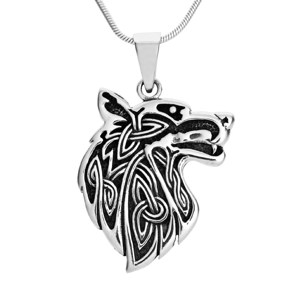 sterling silver celtic style wolf pendant for men and women