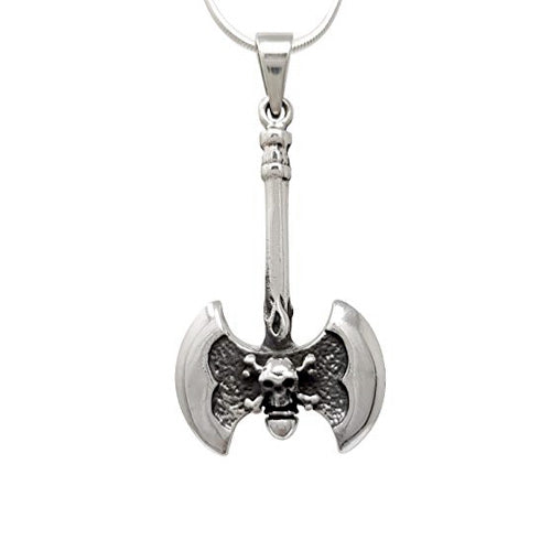 Sterling silver 925 skull detail axe pendant for men and women