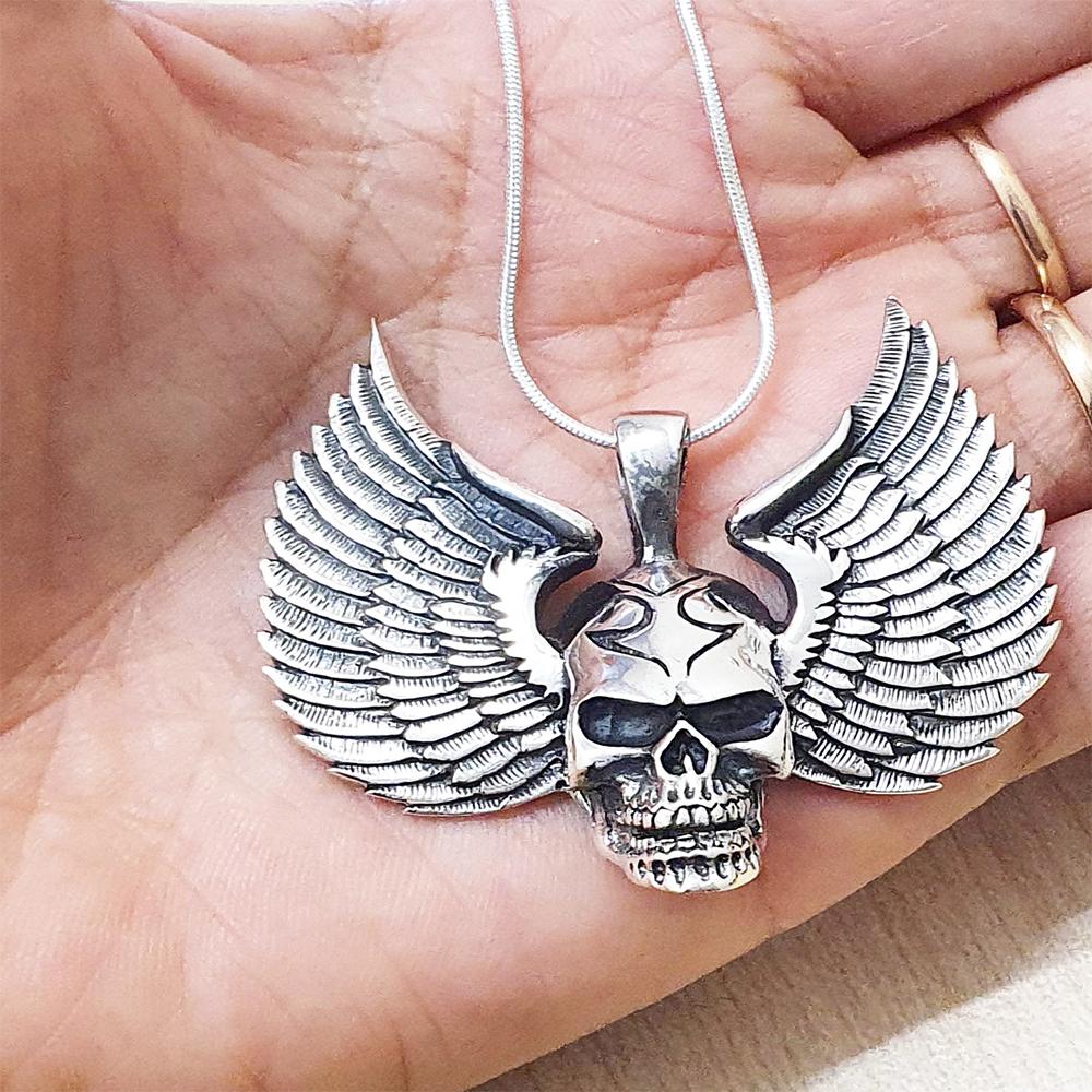 Bearded Skull Biker Motorcycle pendant Necklace, 925 solid sterling silver Unisex Pendant store