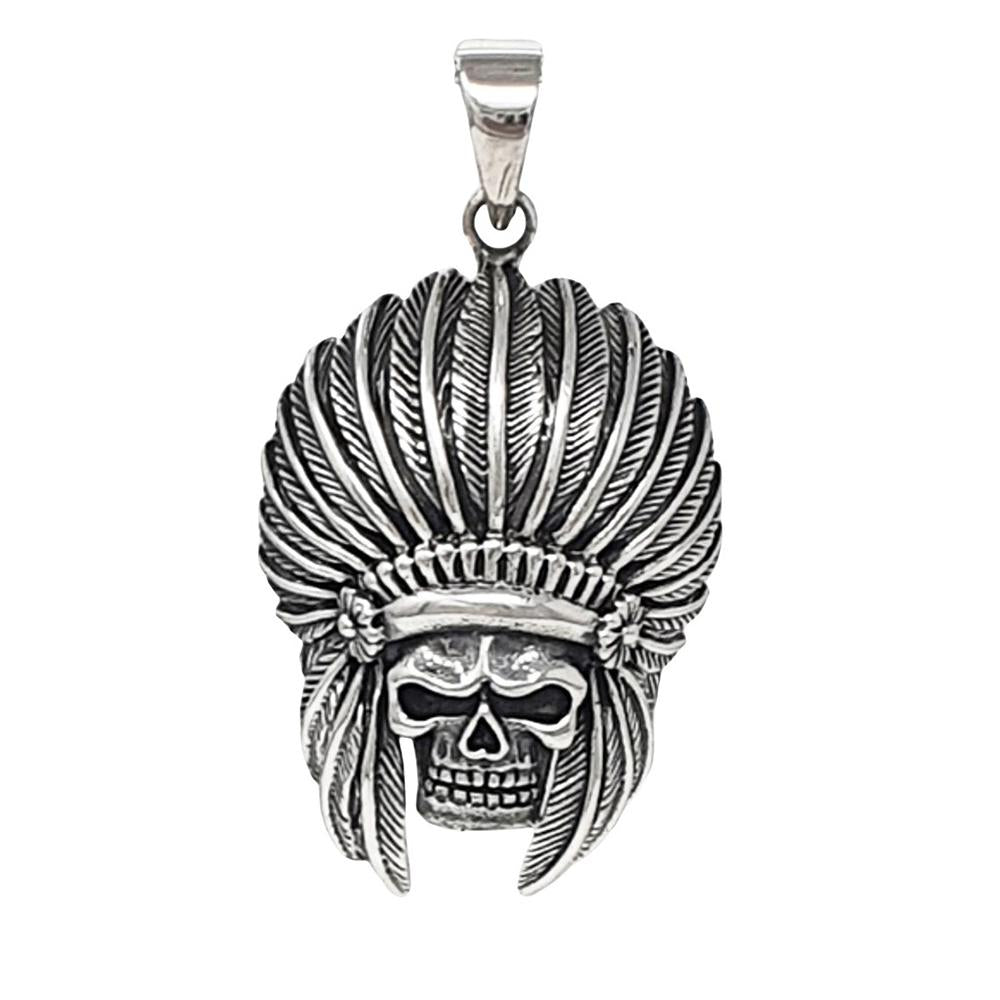 American Indian Tribal Chief Skull Biker Goth Punk Rocker Pendant for mens