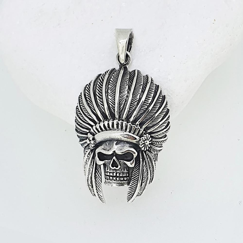 American Indian Tribal Chief Skull Biker Goth Punk Rocker Pendant for mens