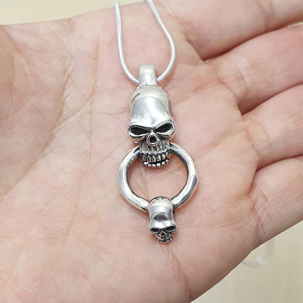 Double Skulls/Skeleton Pendant Necklace Skull Pendant Biker Goth Punk Rocker Silver Pendant